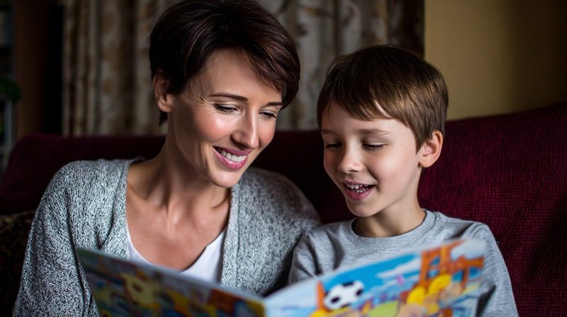 mamma figlio leggono
