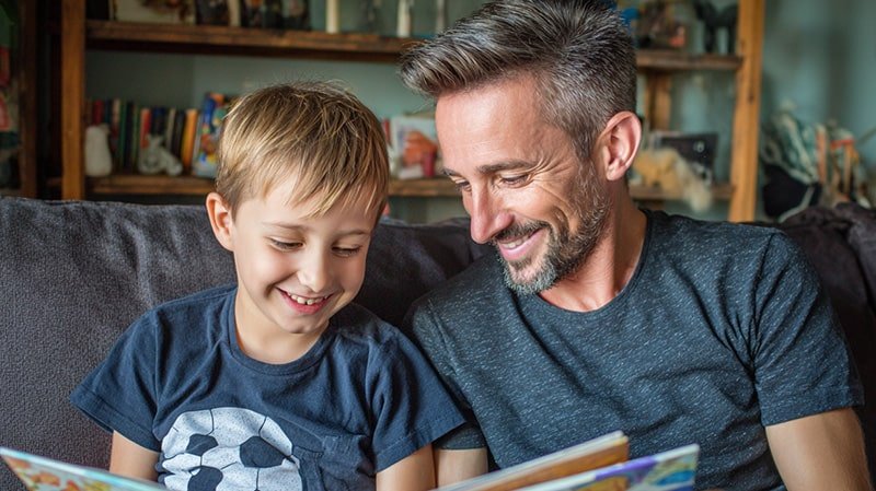 papa figlio leggono